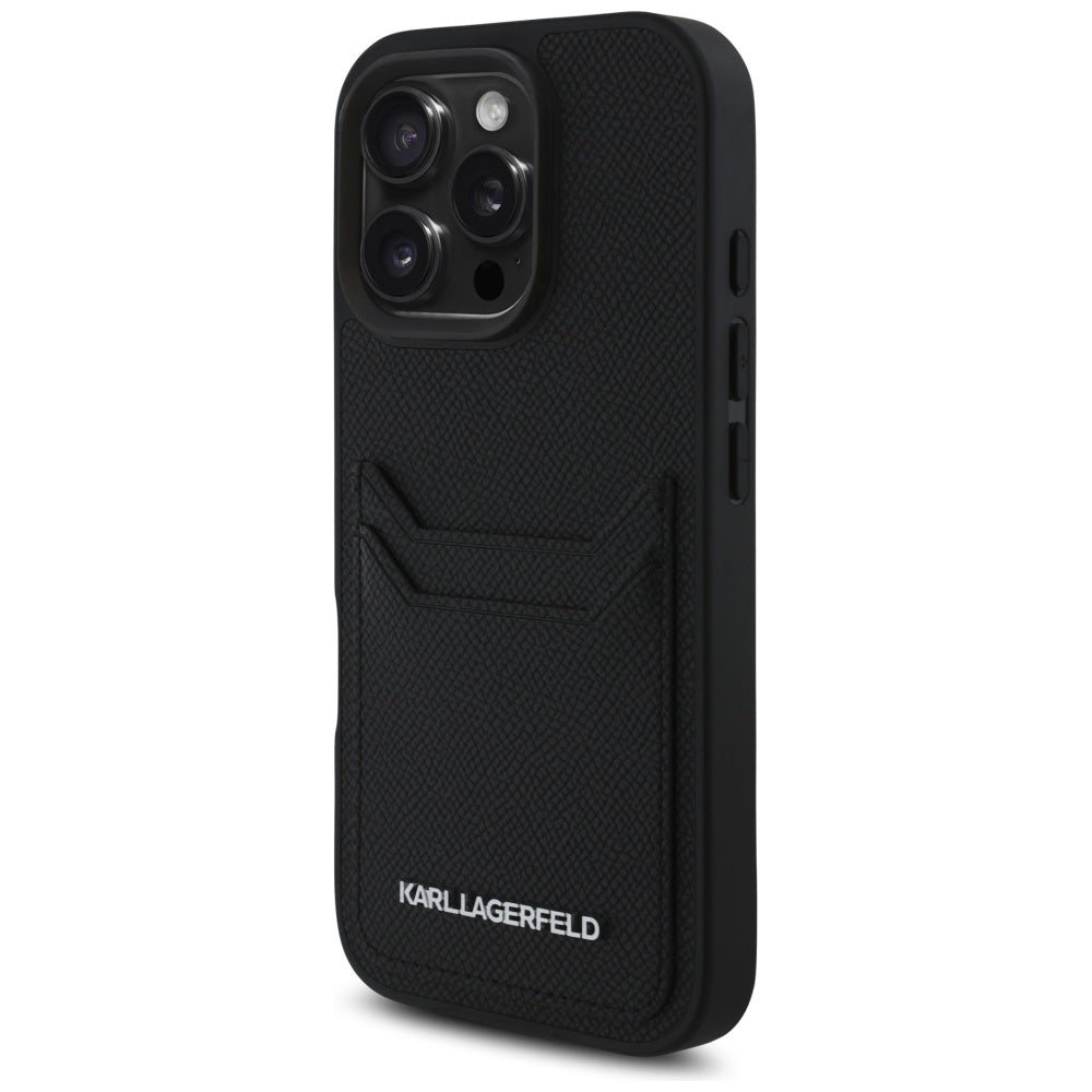 Husa pentru Apple iPhone 16 Pro, Karl Lagerfeld, Grained Cardslots, Neagra