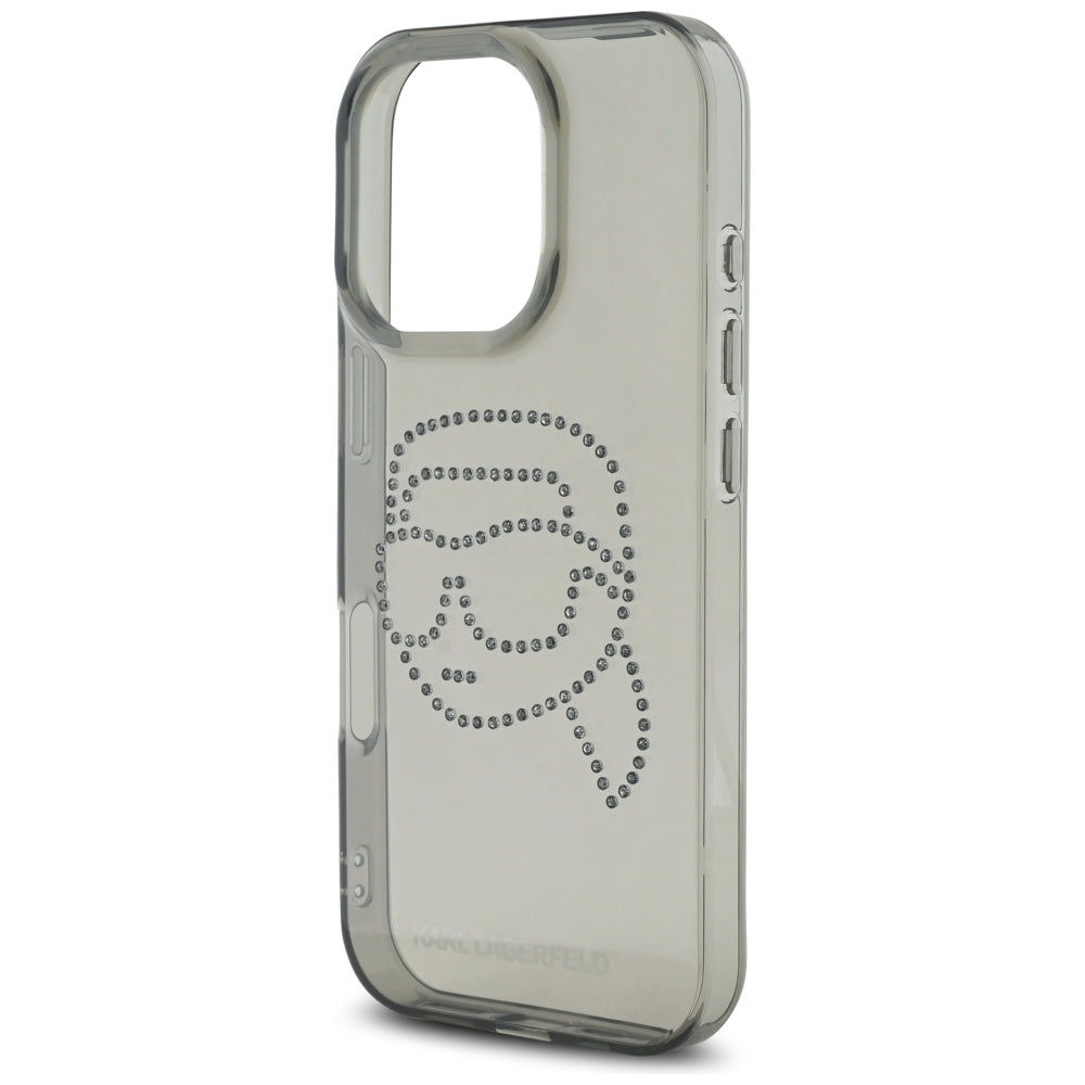 Husa pentru Apple iPhone 16 Pro, Karl Lagerfeld, IML Rhinestones Karl's Head, Neagra