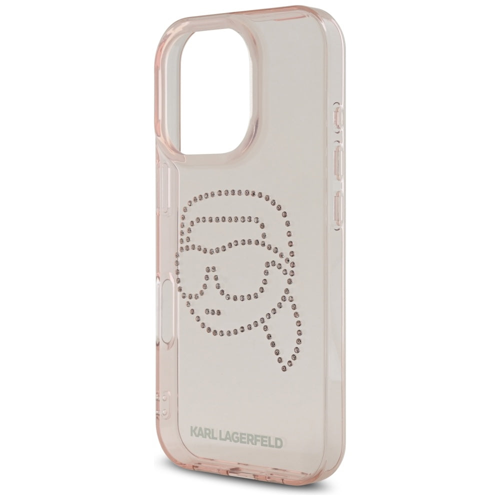 Husa pentru Apple iPhone 16 Pro, Karl Lagerfeld, IML Rhinestones Karl's Head, Roz