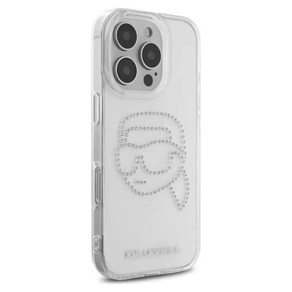 Husa pentru Apple iPhone 16 Pro, Karl Lagerfeld, IML Rhinestones Karl's Head, Transparenta