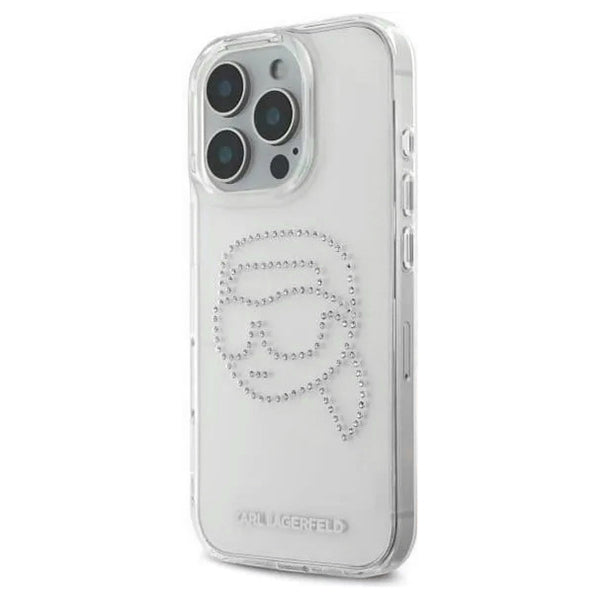 Husa pentru Apple iPhone 16 Pro, Karl Lagerfeld, IML Rhinestones Karl's Head, Transparenta