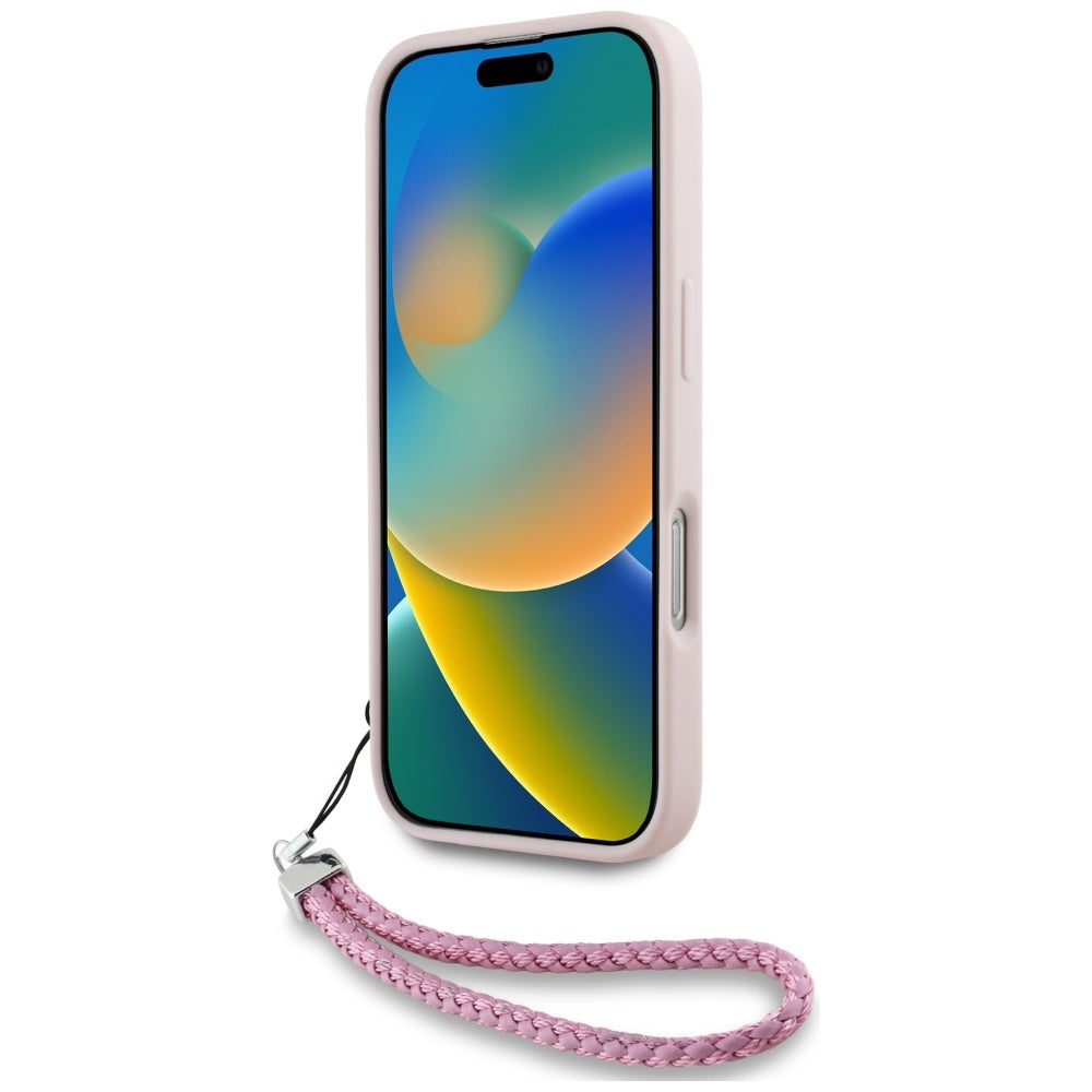 Husa pentru Apple iPhone 16 Pro, Karl Lagerfeld, Quilted Initial Logo & Chain Strap, Roz