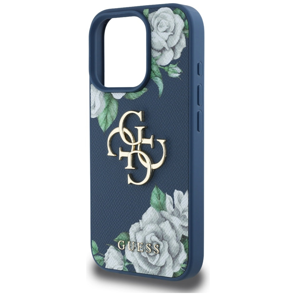 Husa pentru Apple iPhone 16 Pro Max, Guess, 4G Grained Roses Big Logo, Albastra