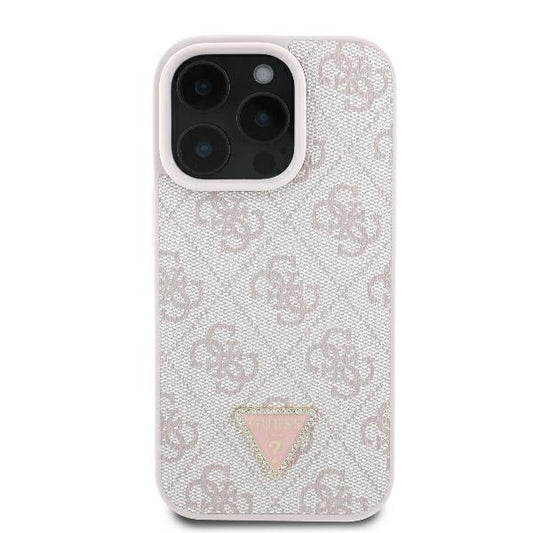 Husa pentru Apple iPhone 16 Pro Max, Guess, Crossbody 4G Triangle Strass, Roz