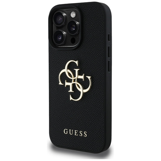 Husa pentru Apple iPhone 16 Pro Max, Guess, Grained Big 4G Logo Small Classic Logo, Neagra