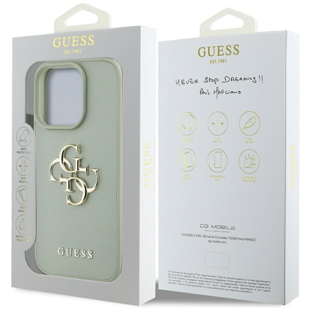 Husa pentru Apple iPhone 16 Pro Max, Guess, Grained Big 4G Logo Small Classic Logo, Verde