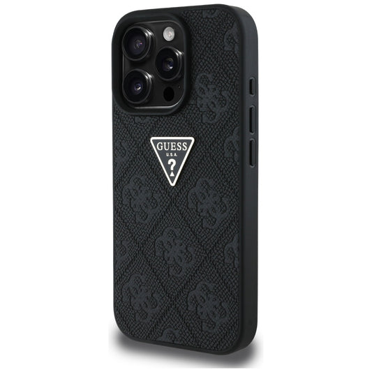 Husa pentru Apple iPhone 16 Pro Max, Guess, Hot Stamp 4G Pattern Triangle Logo, Neagra