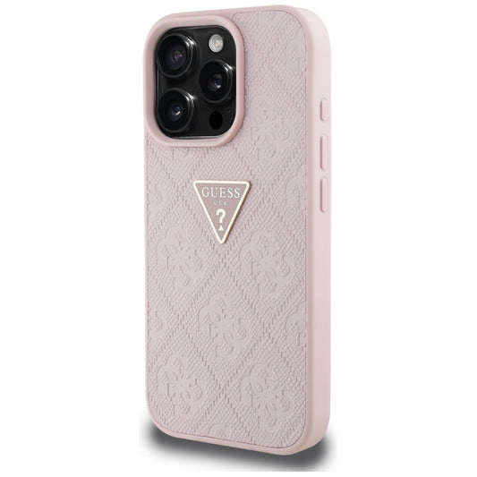Husa pentru Apple iPhone 16 Pro Max, Guess, Hot Stamp 4G Pattern Triangle Logo, Roz