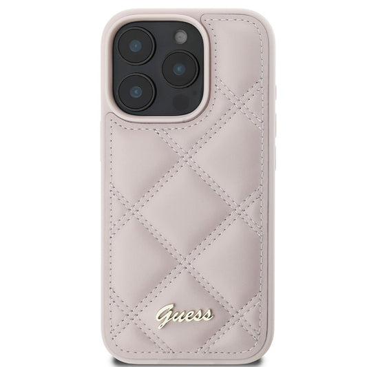 Husa pentru Apple iPhone 16 Pro Max, Guess, Quilted Metal Logo, Roz