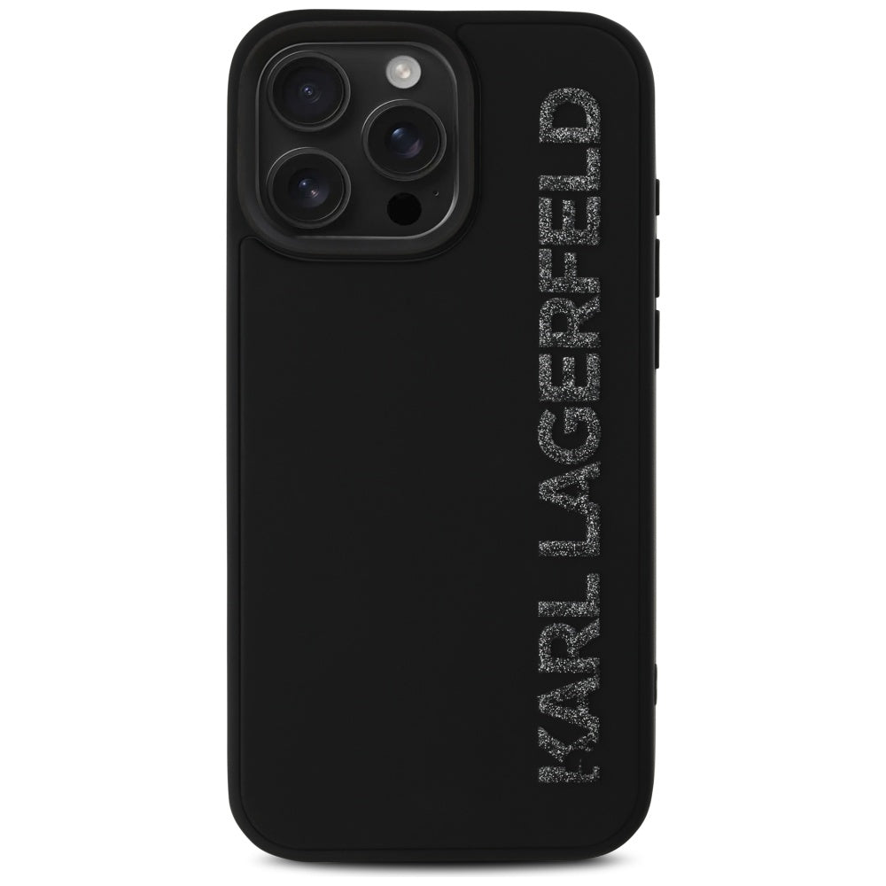 Husa pentru Apple iPhone 16 Pro Max, Karl Lagerfeld, 3D Rubber Elongated Gliiter Logo, Neagra