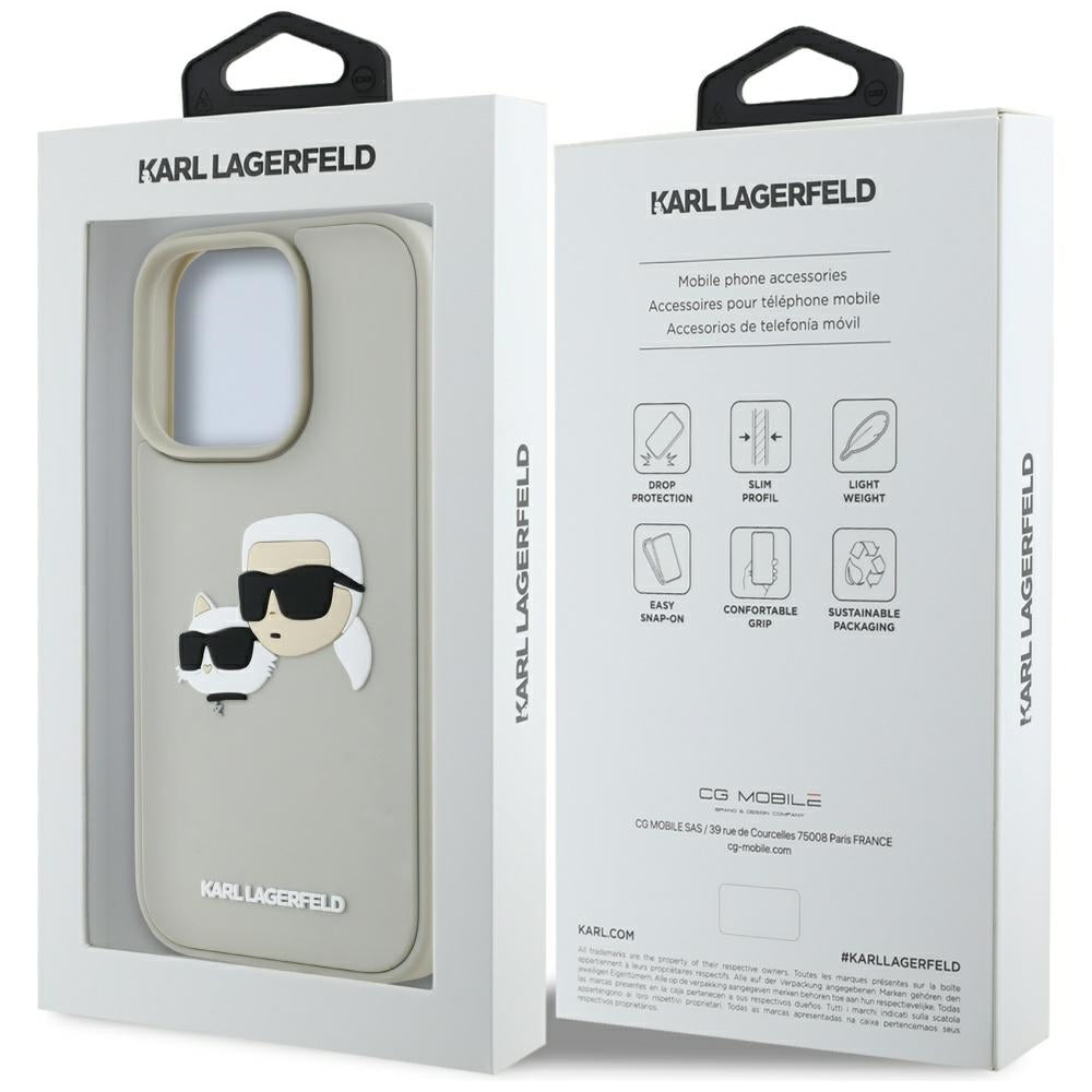 Husa pentru Apple iPhone 16 Pro Max, Karl Lagerfeld, 3D Rubber Karl & Choupette, Bej