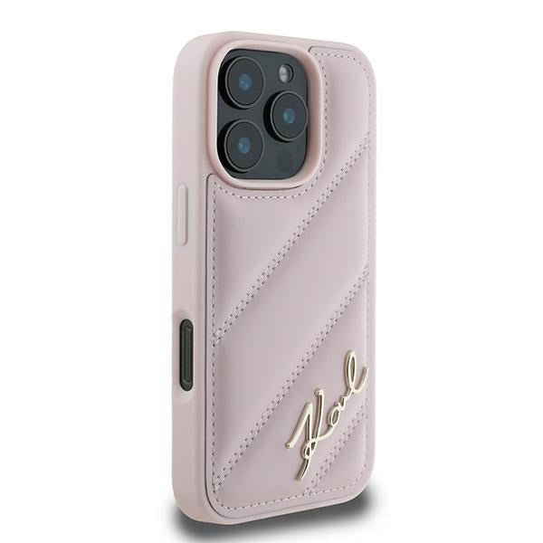 Husa pentru Apple iPhone 16 Pro Max, Karl Lagerfeld, Diagonal Quilted Script, Roz