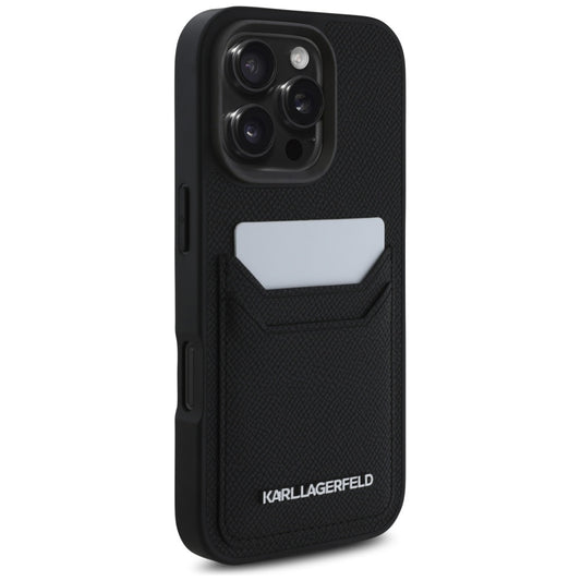 Husa pentru Apple iPhone 16 Pro Max, Karl Lagerfeld, Grained Cardslots, Neagra