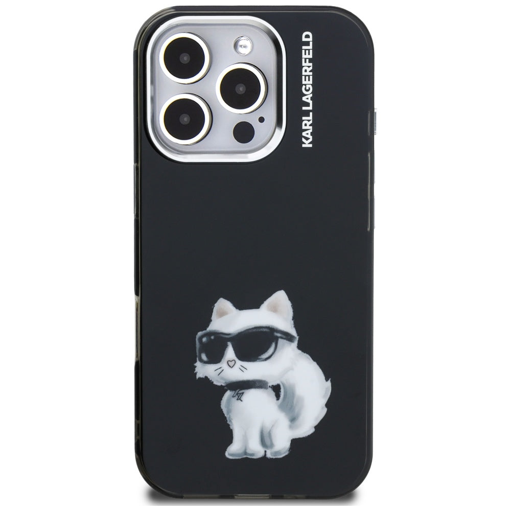 Husa pentru Apple iPhone 16 Pro Max, Karl Lagerfeld, IML Aquarelle Logo Choupette, Neagra