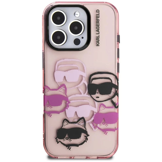 Husa pentru Apple iPhone 16 Pro Max, Karl Lagerfeld, IML Luxury Multi Head Pattern, Roz