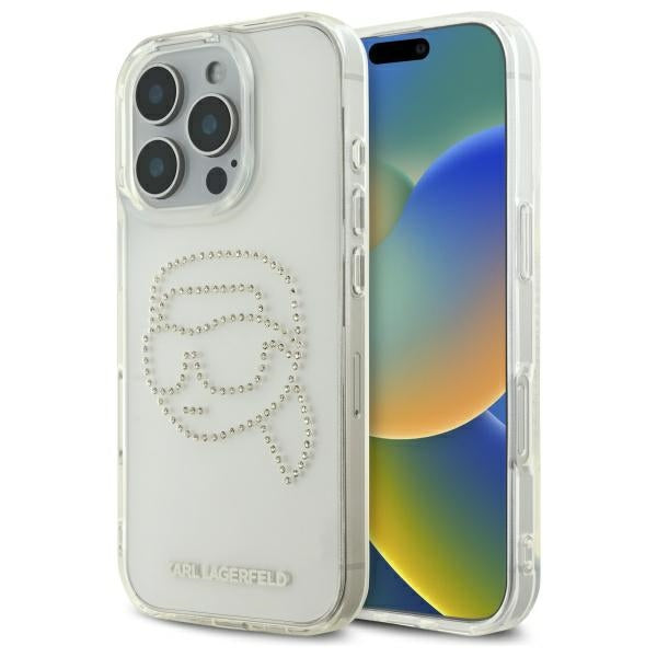 Husa pentru Apple iPhone 16 Pro Max, Karl Lagerfeld, IML Rhinestones Karl's Head, Transparenta