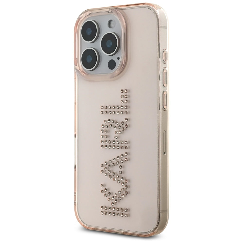 Husa pentru Apple iPhone 16 Pro Max, Karl Lagerfeld, IML Rhinestones Pink Logo, Roz