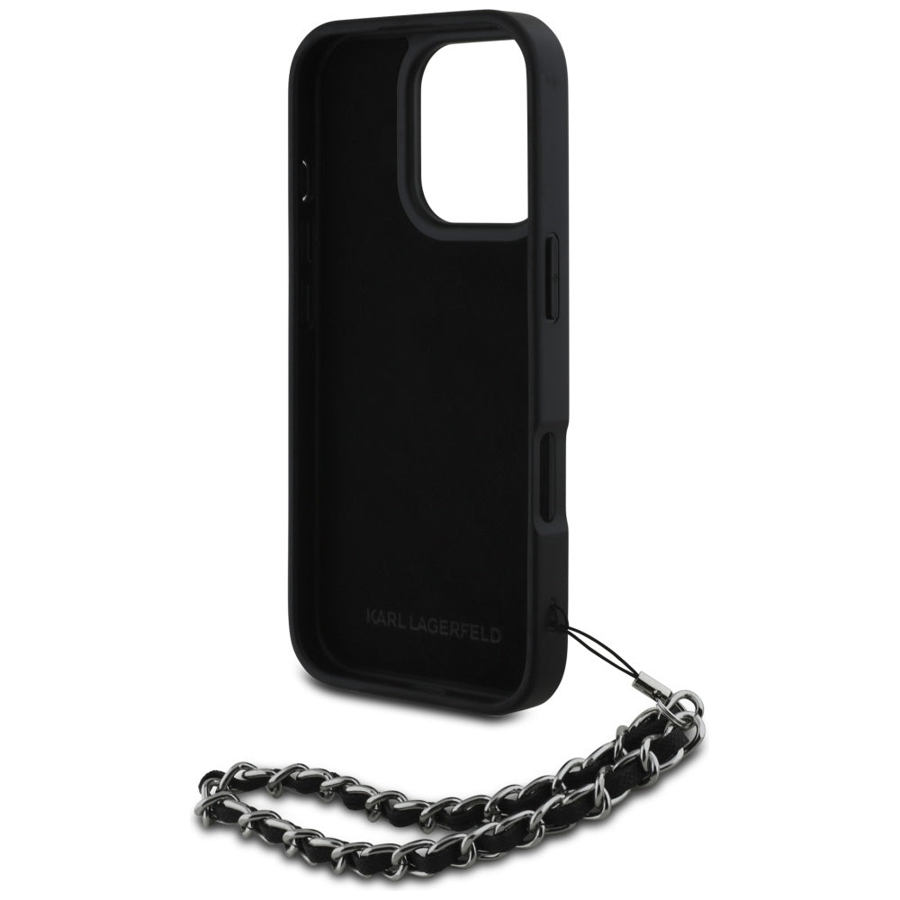 Husa pentru Apple iPhone 16 Pro Max, Karl Lagerfeld, Saffiano Crystals & Charm, Neagra
