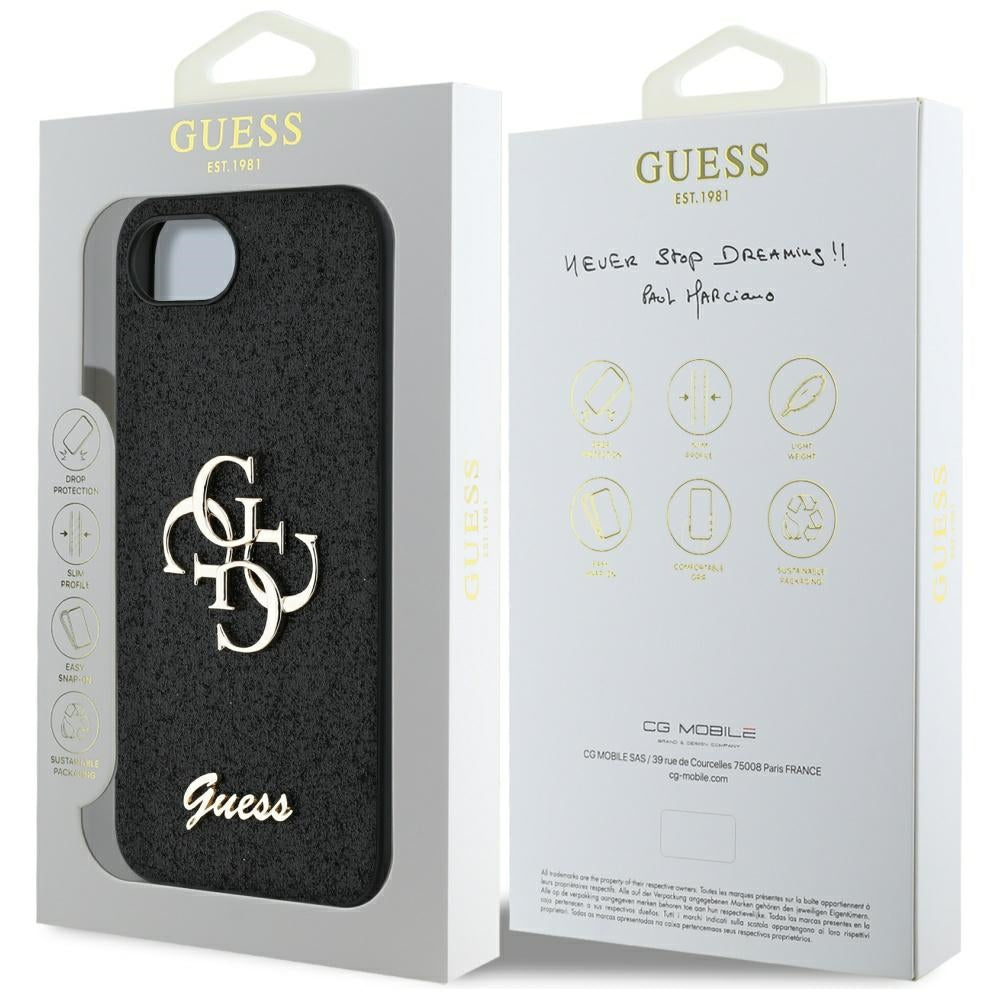 Husa pentru Apple iPhone 17e / 16e, Guess, Fixed Glitter Big 4G, Neagra