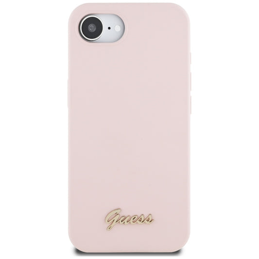 Husa pentru Apple iPhone 16e, Guess, Script Metal Logo, Roz