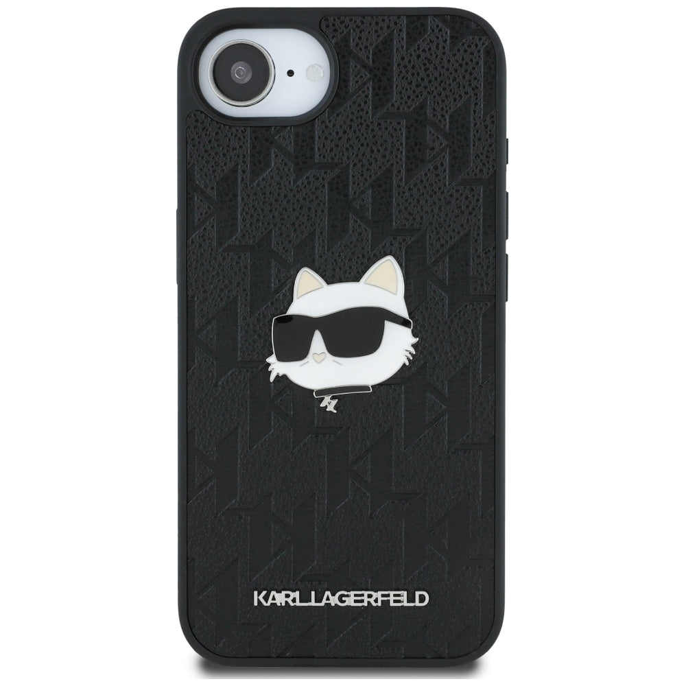 Husa pentru Apple iPhone 17e / 16e, Karl Lagerfeld, Monogram Choupette's Head, Neagra