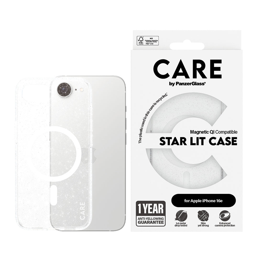 Husa pentru Apple iPhone 17e / 16e, PanzerGlass, Care Urban Combat Star Lit, Transparenta Alba