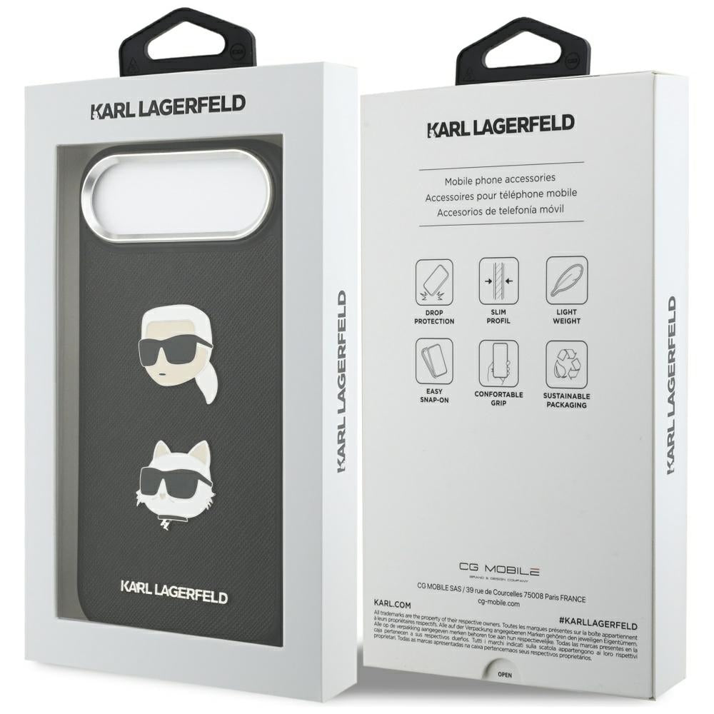 Husa pentru Apple iPhone 17 Air, Karl Lagerfeld, Grained Karl & Choupette's Heads Pins and Logo, Neagra