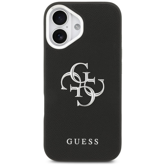 Husa pentru Apple iPhone 17, Guess, 4G Grained Big and Classic Logo, Neagra Argintie