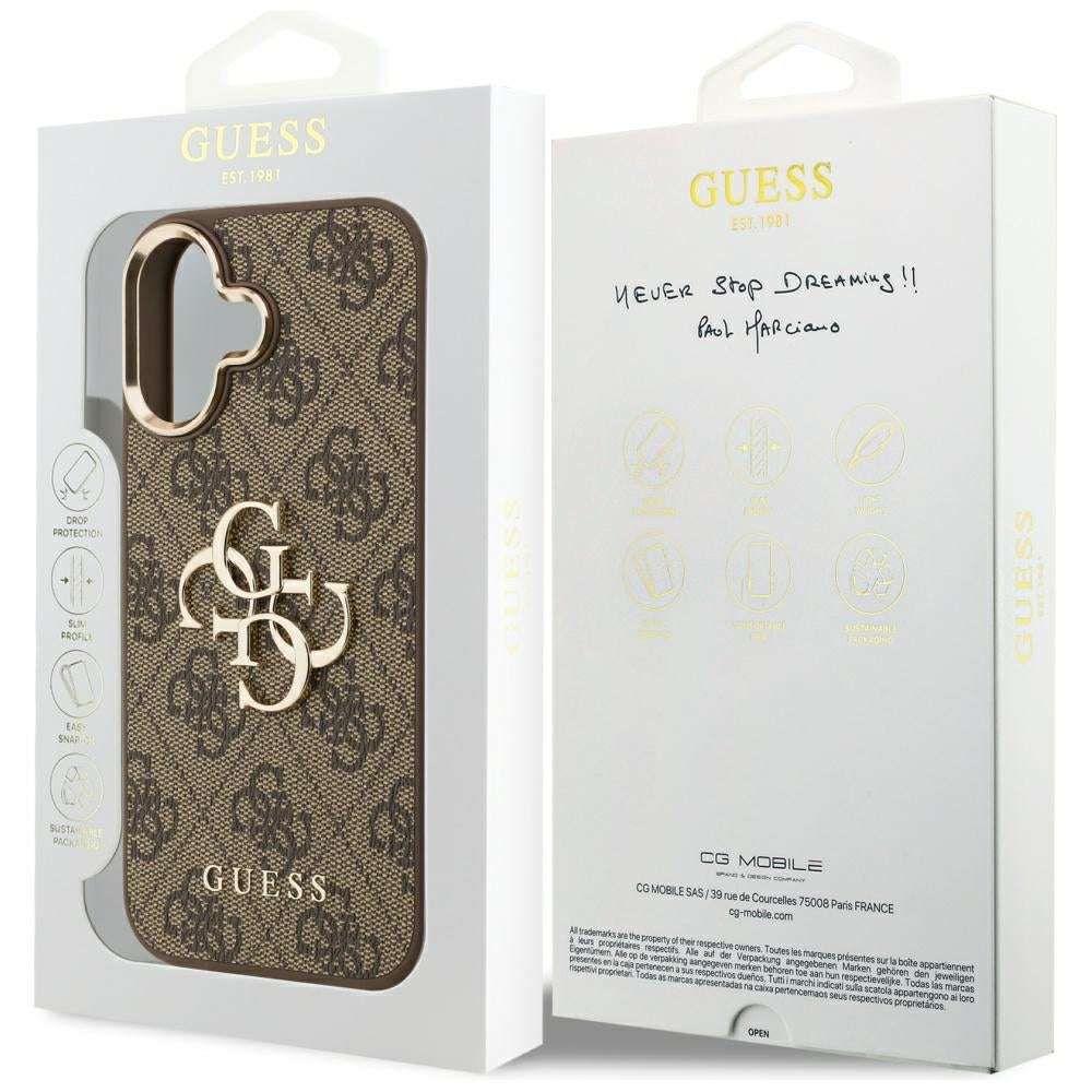 Husa pentru Apple iPhone 17, Guess, Big 4G Logo Classic, Maro Aurie