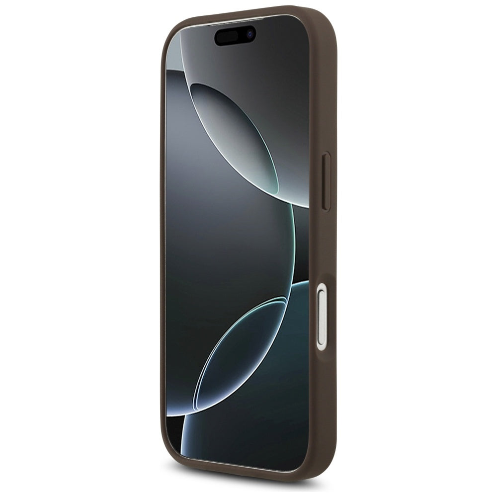 Husa pentru Apple iPhone 17 Pro, Guess, 4G Classic Logo with Pearl Strap, Maro
