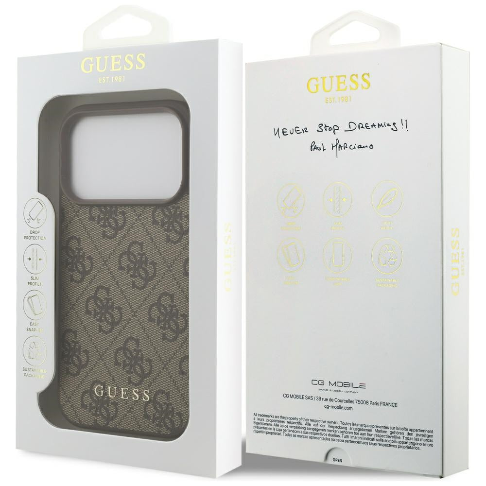 Husa pentru Apple iPhone 17 Pro, Guess, 4G Classic, Maro