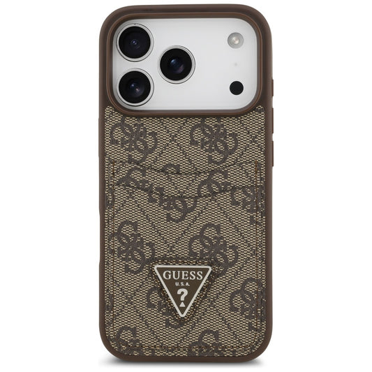 Husa pentru Apple iPhone 17 Pro, Guess, 4G Double Card Triangle, Maro