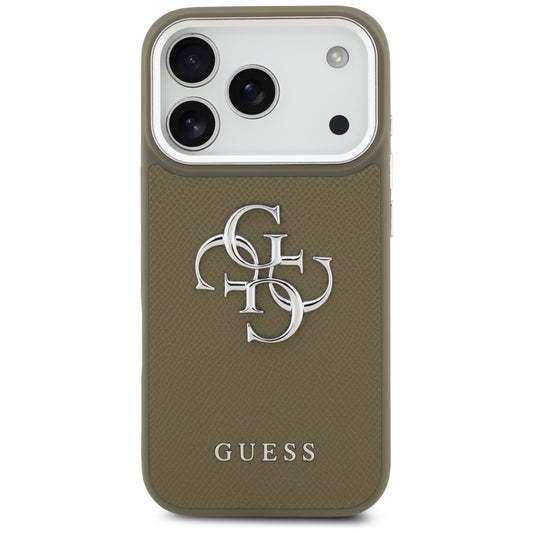 Husa pentru Apple iPhone 17 Pro, Guess, 4G Grained Big And Classic Logo, Maro Argintie