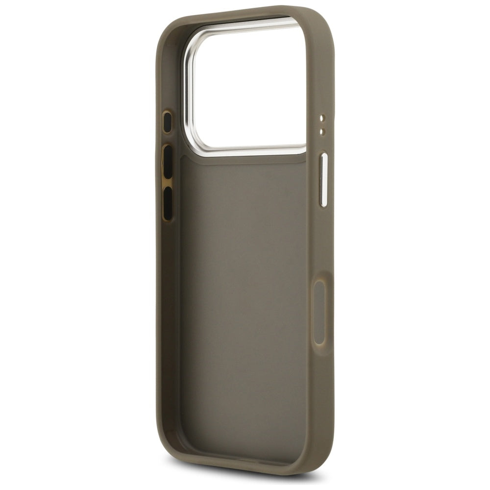 Husa pentru Apple iPhone 17 Pro, Guess, 4G Grained Big And Classic Logo, Maro Argintie