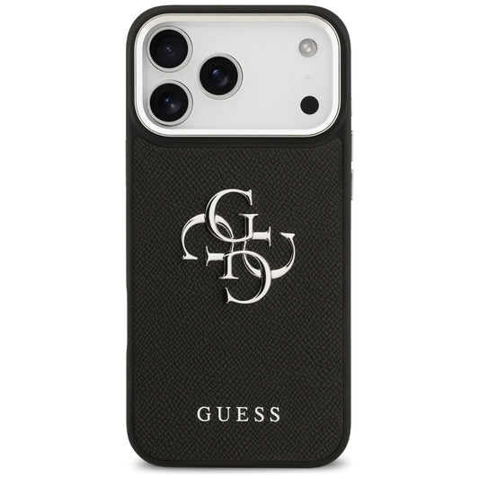 Husa pentru Apple iPhone 17 Pro, Guess, 4G Grained Big and Classic Logo, Neagra Argintie