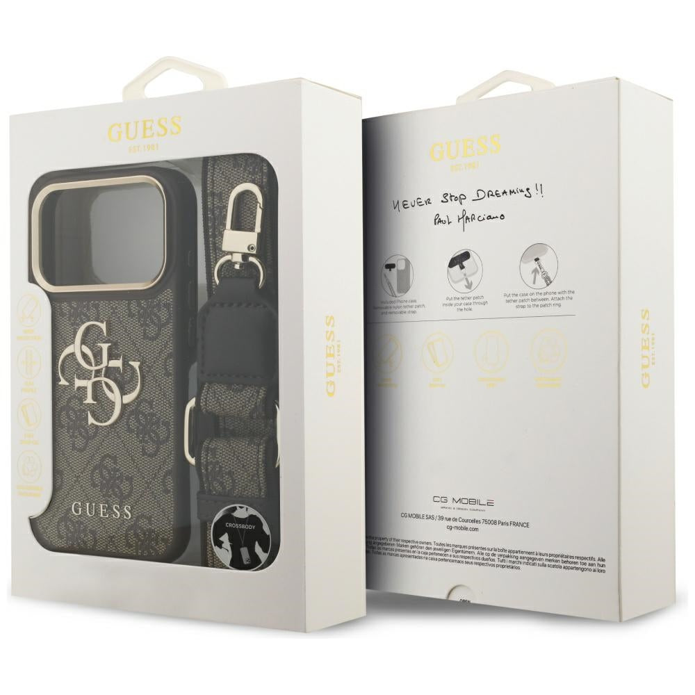 Husa pentru Apple iPhone 17 Pro, Guess, Big 4G Classic Logo with Big Strap, Maro