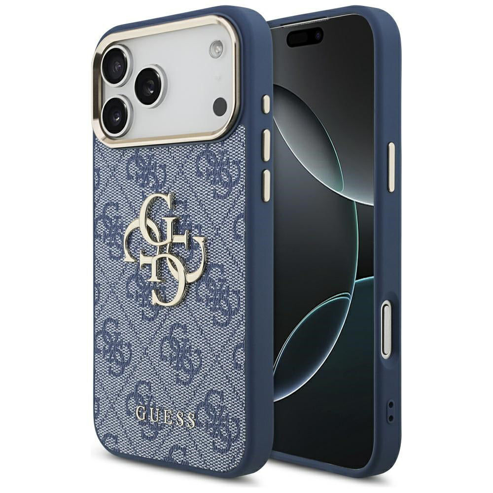 Husa pentru Apple iPhone 17 Pro, Guess, Big 4G Logo Classic, Albastra Aurie