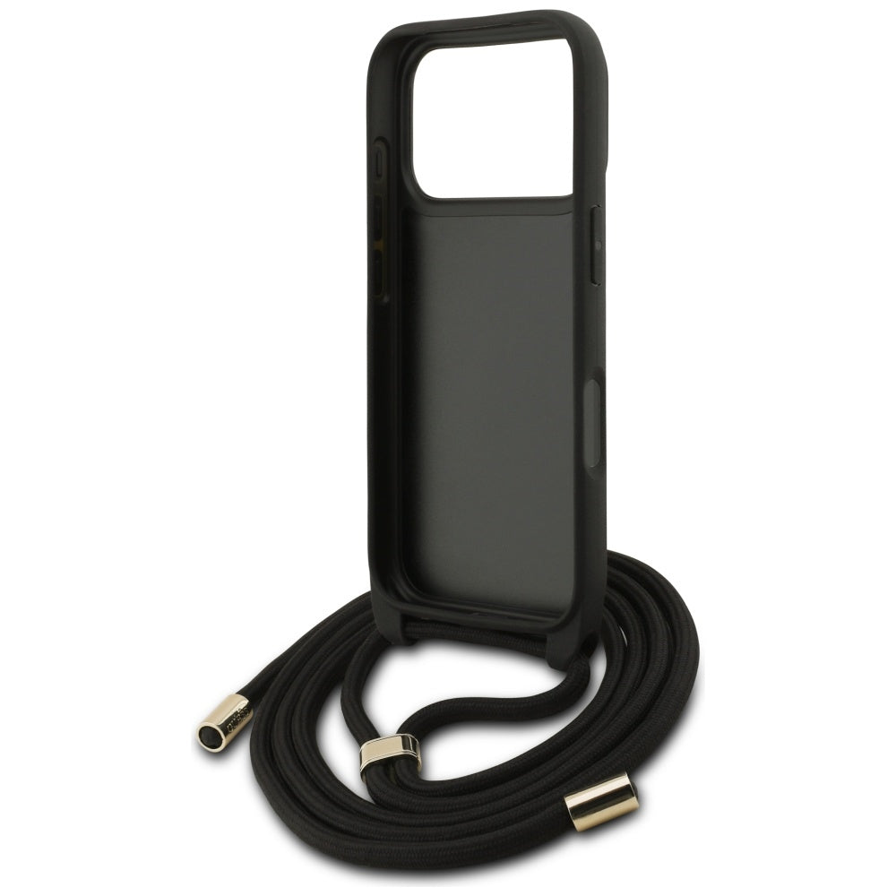 Husa pentru Apple iPhone 17 Pro, Guess, Crossbody Cord 4G Big Log, Neagra