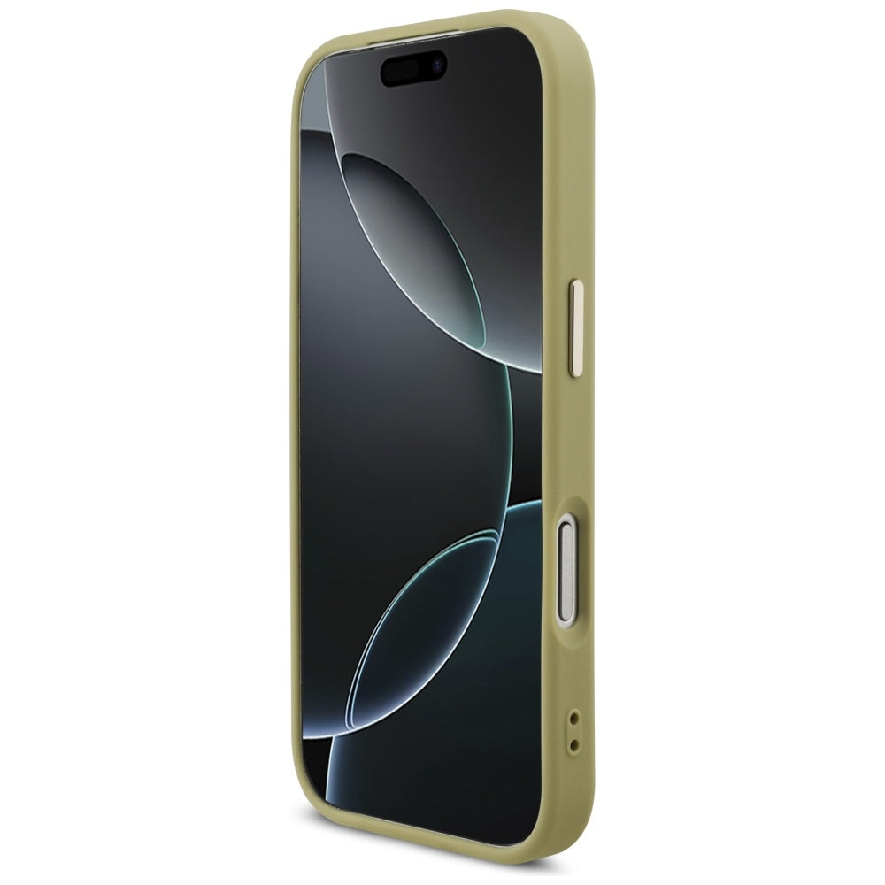 Husa pentru Apple iPhone 17 Pro, Guess, Fixed Glitter Big 4G Metal Frame, Aurie