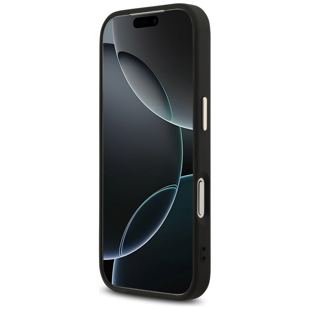 Husa pentru Apple iPhone 17 Pro, Guess, Fixed Glitter Big 4G Metal Frame, Neagra