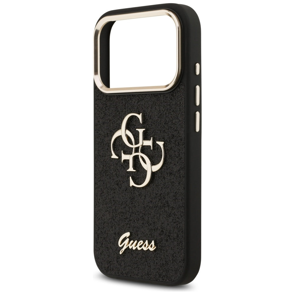Husa pentru Apple iPhone 17 Pro, Guess, Fixed Glitter Big 4G Metal Frame, Neagra