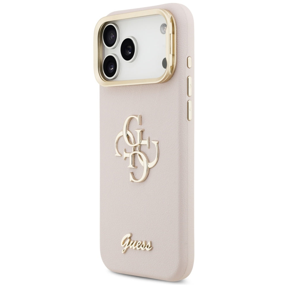 Husa pentru Apple iPhone 17 Pro, Guess, Grained Big 4G Stand Camera, Roz