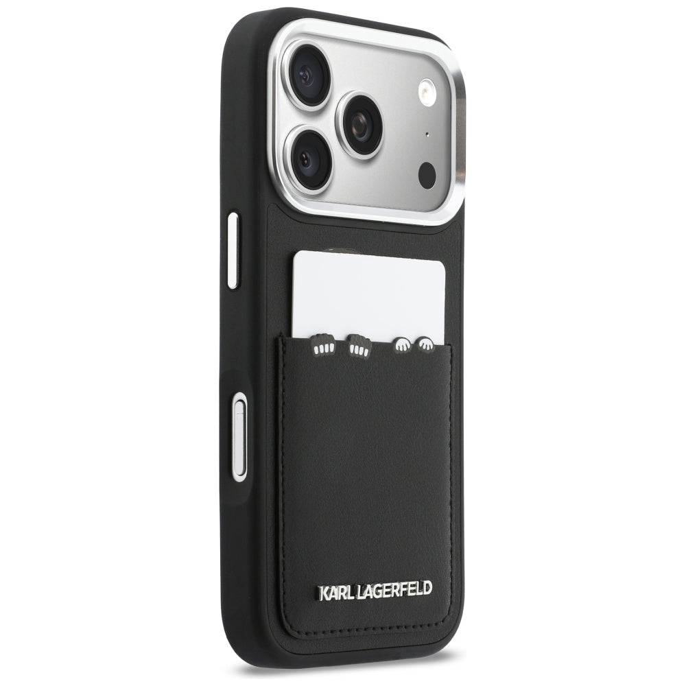 Husa pentru Apple iPhone 17 Pro, Karl Lagerfeld, Karl & Choupette Print with Pocket, Neagra