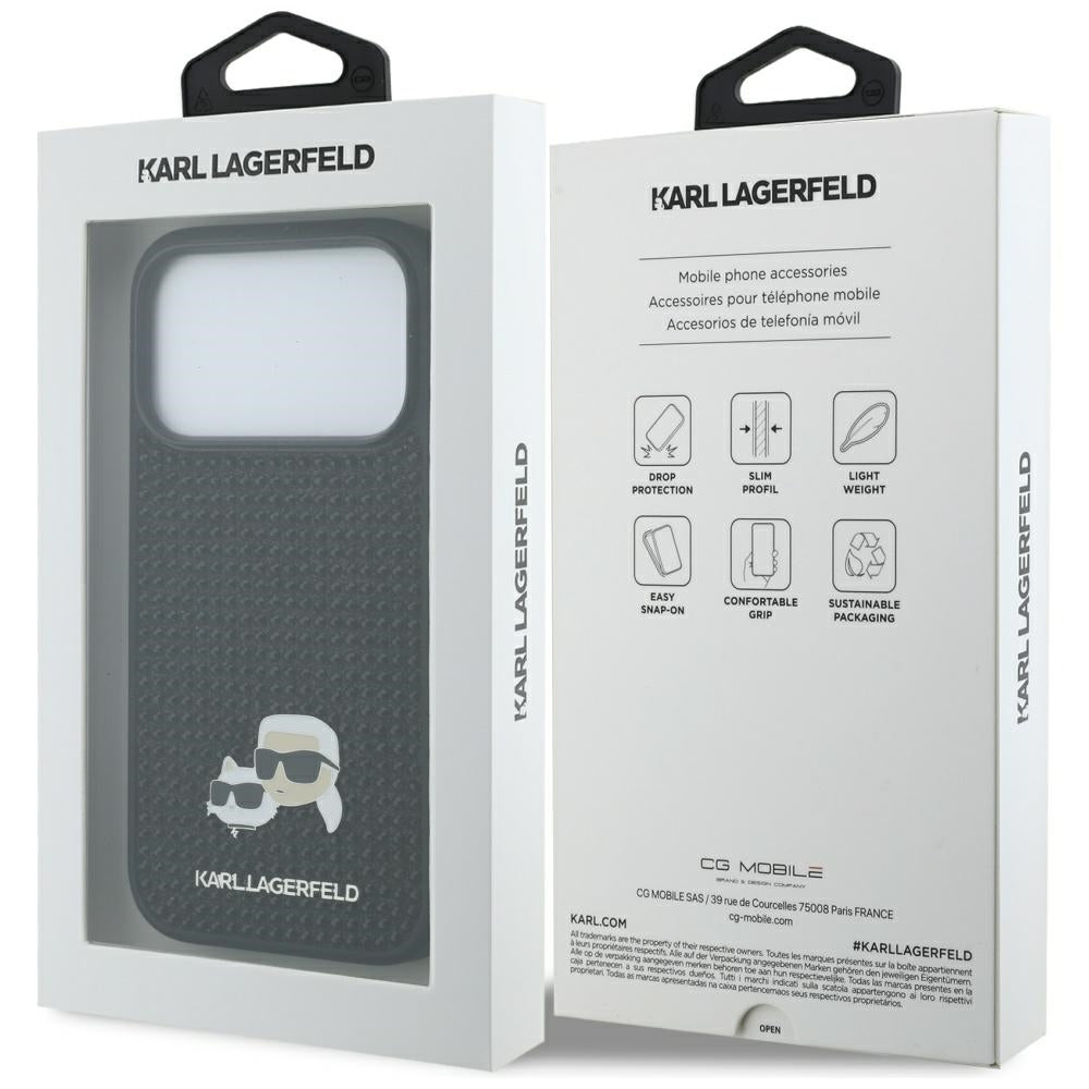 Husa pentru Apple iPhone 17 Pro, Karl Lagerfeld, Rhinestone Karl & Choupette Pins, Neagra