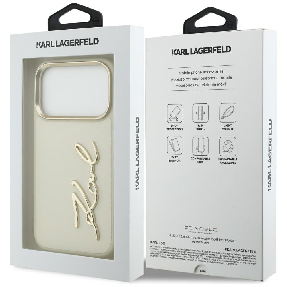 Husa pentru Apple iPhone 17 Pro, Karl Lagerfeld, Script Logo, Bej