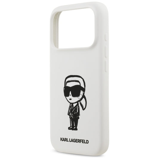 Husa pentru Apple iPhone 17 Pro, Karl Lagerfeld, Sketch and Logo Karl, Alba