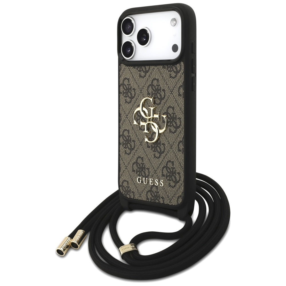 Husa pentru Apple iPhone 17 Pro Max, Guess, 4G CBDY Big Logo with Cord Strap, Maro