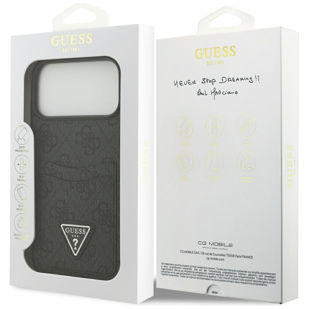 Husa pentru Apple iPhone 17 Pro Max, Guess, 4G Double Card Triangle, Neagra