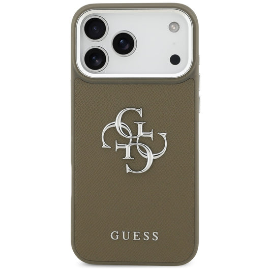 Husa pentru Apple iPhone 17 Pro Max, Guess, 4G Grained Big And Classic Logo, Maro Argintie