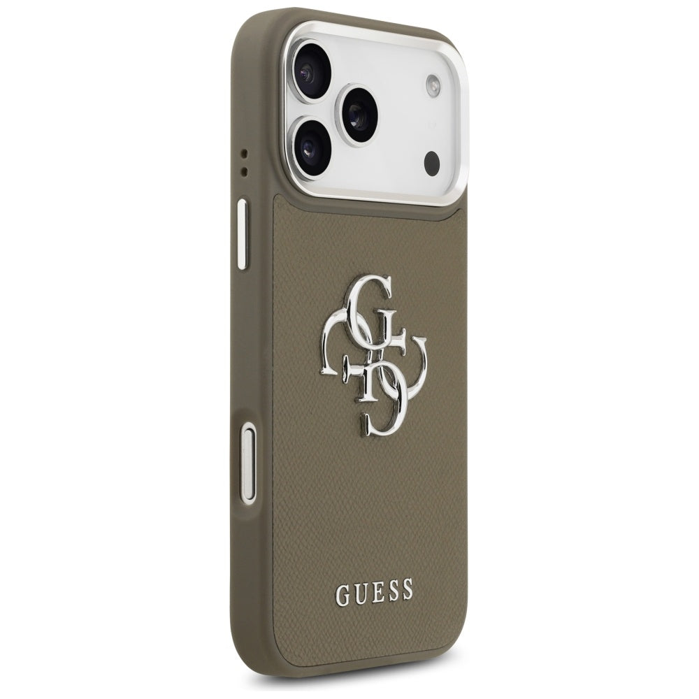 Husa pentru Apple iPhone 17 Pro Max, Guess, 4G Grained Big And Classic Logo, Maro Argintie